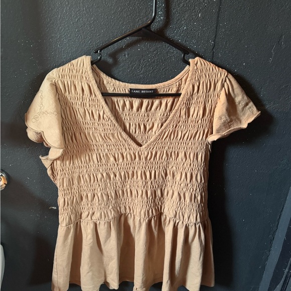 Lane Bryant Tan Short Sleeve Smocked Blouse - Picture 5 of 5